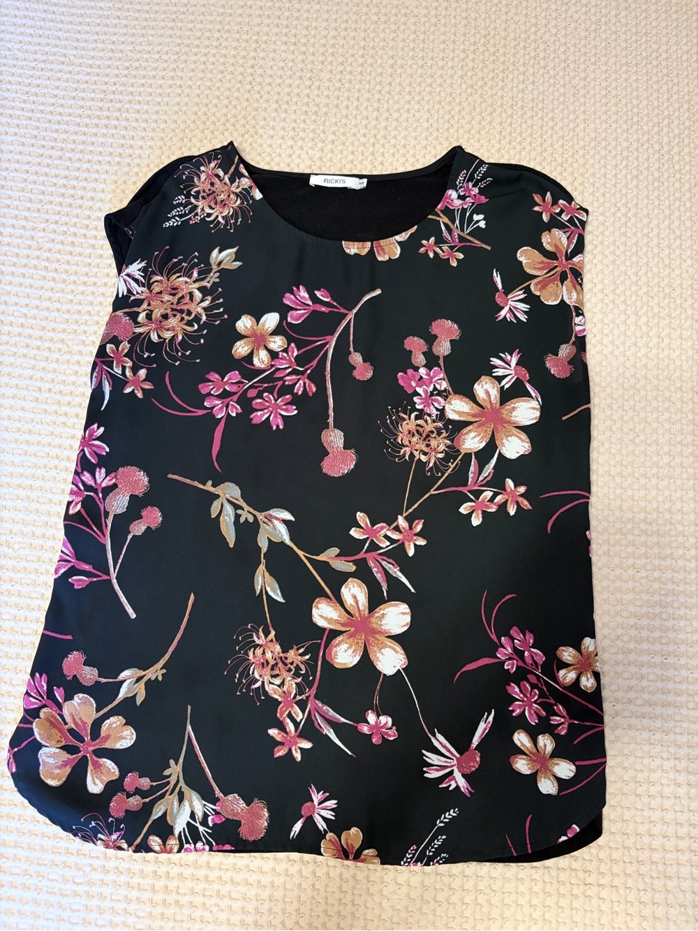 Ricki’s Floral Blouse Black Pink Gold Size M